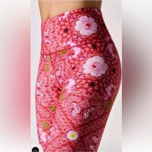 Terez Bandana Collage Leggings Extra Small Pink Floral Butterfly Shine pants